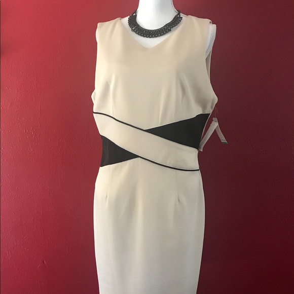 NWT: Studio One, Beige dress w/ black accents Sz16 - Picture 3 of 11